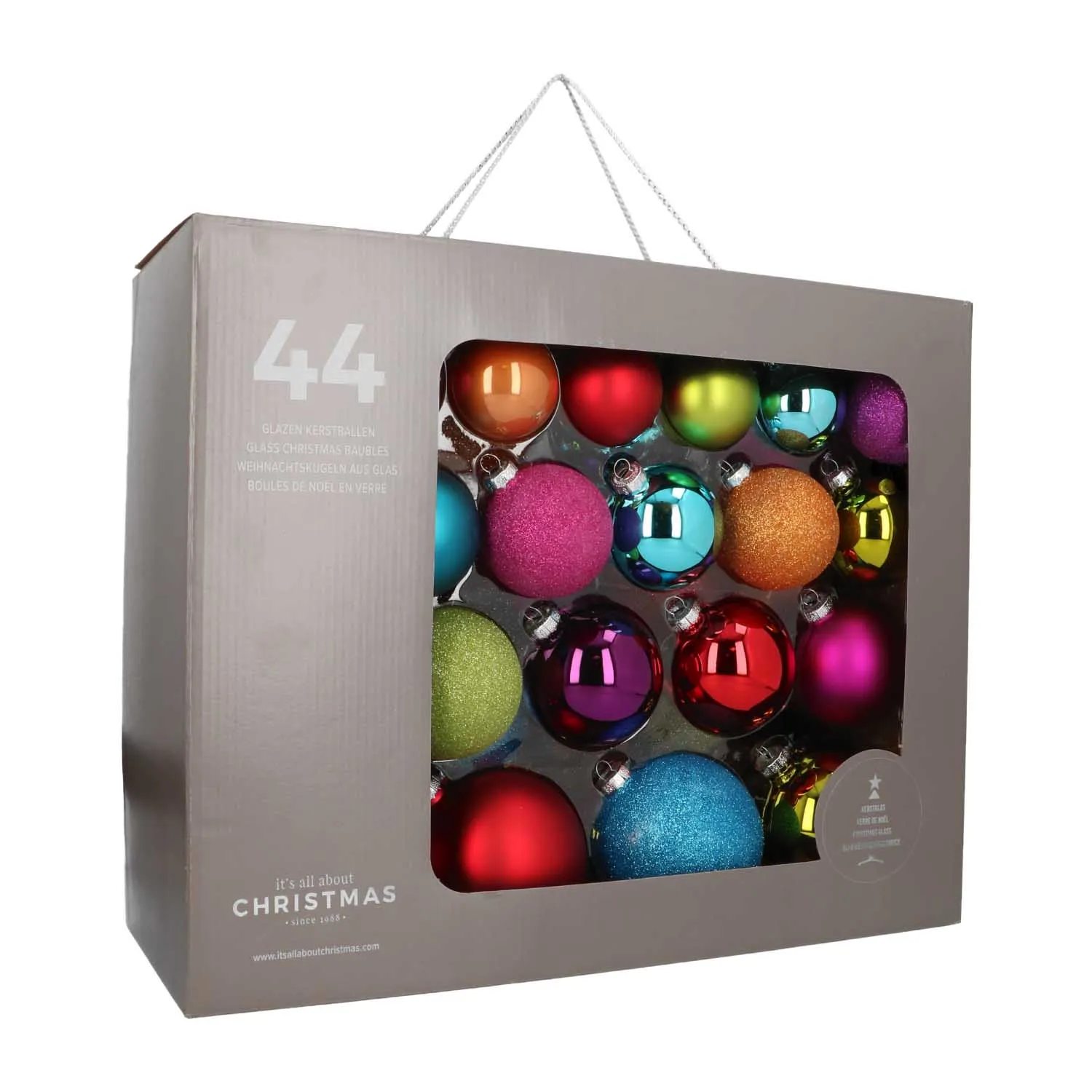 44 glazen kerstballen multi kleuren mix in koffer