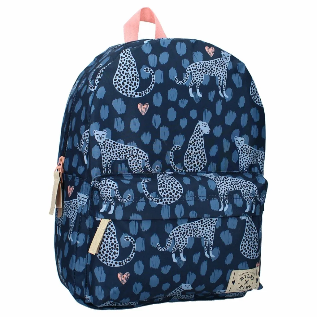Milky Kiss Rugzak Panter 39x29x12 cm Blauw/Roze