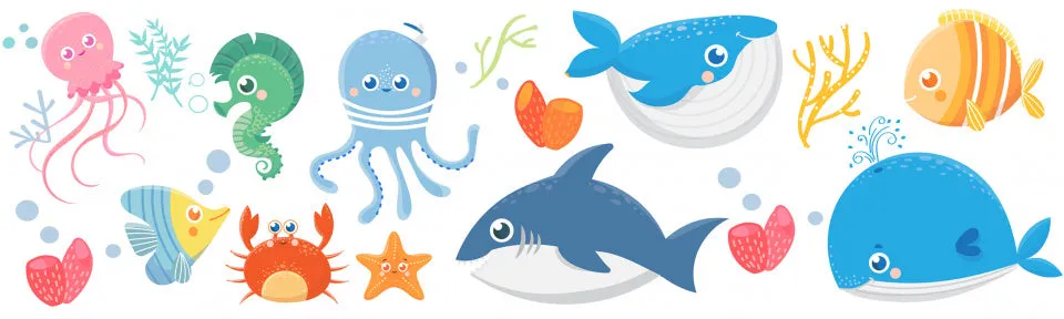 muursticker Sea Animals junior vinyl 16 stuks